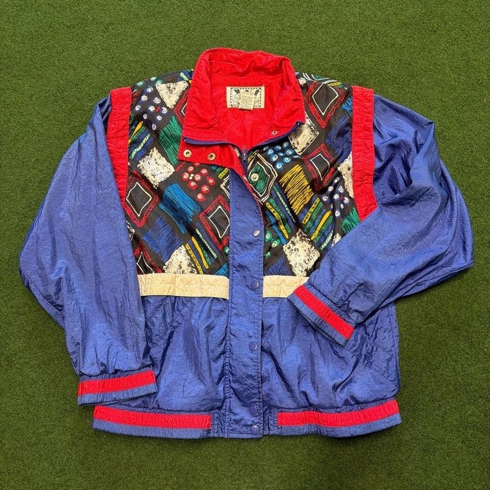 Vintage 80s colorful zip up windbreaker jacket colorful patchwork 1980s Jacket